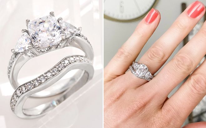 Diamonique 2 95 cttw 100 Facet Bridal Ring Set