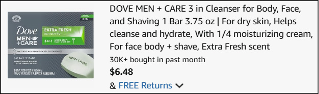 Dove Mens 3 in 1 Cleansing Bars 8 Pack Checkout