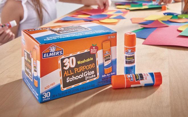 Elmers All Purpose School Glue Sticks 30 Count on the Table