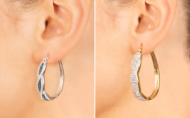 Fine Plated Crystal Pave Twist Hoop Earrings