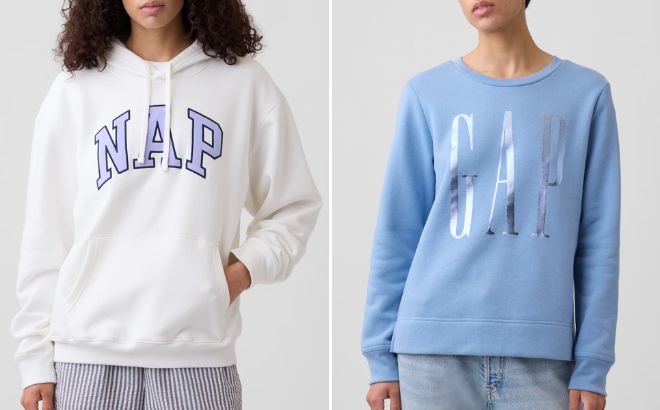 GAP Factory Oversized Gap Nap Logo Hoodie and Relaxed Gap Logo Sweatshirt GAP Factory Oversized Gap Nap Logo Hoodie and Relaxed Gap Logo Sweatshirt