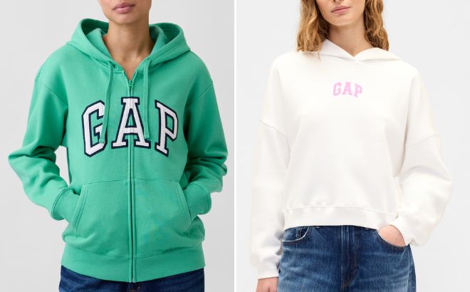 GAP Factory Relaxed Gap Logo Zip Hoodie and Relaxed Gap Mini Logo Cropped Hoodie GAP Factory Relaxed Gap Logo Zip Hoodie and Relaxed Gap Mini Logo Cropped Hoodie