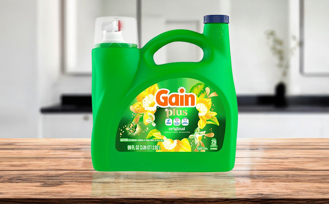 Gain Plus Liquid Laundry Detergent on the Table