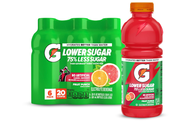 Gatorade Lower Sugar Sports Drink 6 Pack in Fruit Punch Flavor