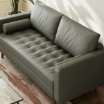 George Oliver Bridgeview Leather Mid Century Modern Upholstered Square Arm Sofa