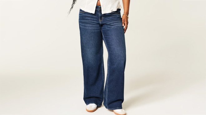 Hollister Andi Adjustable Waist Low Rise Back Buckle Baggy Jeans