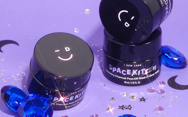I Dew Care Space Kitten Masks on the Purple Table