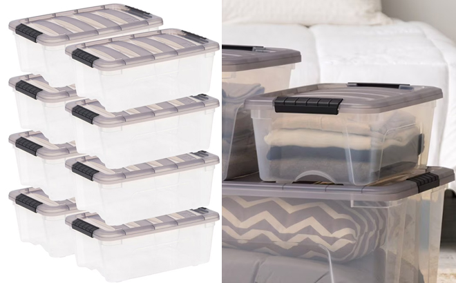 IRIS USA Clear Plastic Storage Box 8 Pack