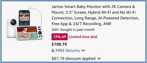 Jartoo Smart Baby Monitor with 2K Camera Mount Checkout Page Jartoo Smart Baby Monitor with 2K Camera Mount Checkout Page