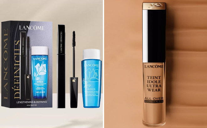 Lancome Definicils Mascara and Bi Facil Makeup Remover Gift Set and Teint Idole Ultra Wear All Over Full Coverage Concealer