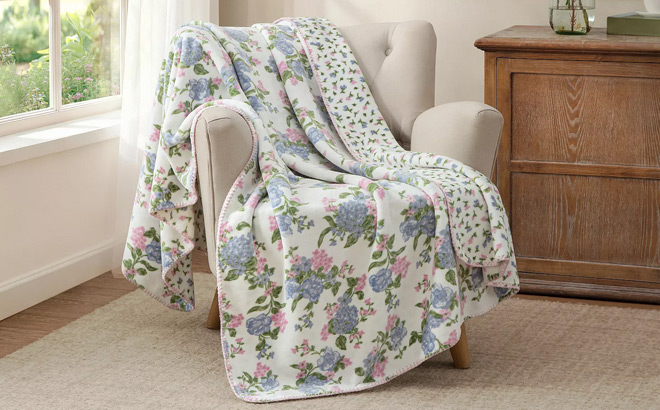 Laura Ashley Reversible Coco Flannel Throw Blanket Laura Ashley Reversible Coco Flannel Throw Blanket