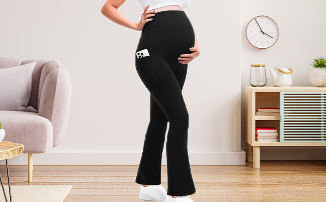 Leafigure Maternity Flare Leggings with Pockets