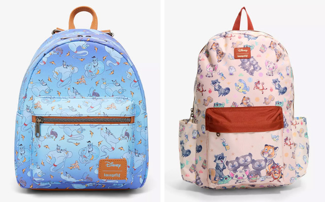Loungefly Disney Aladdin Genie Abu Magic Mini Backpack and Disney Princess Sidekicks Backpack