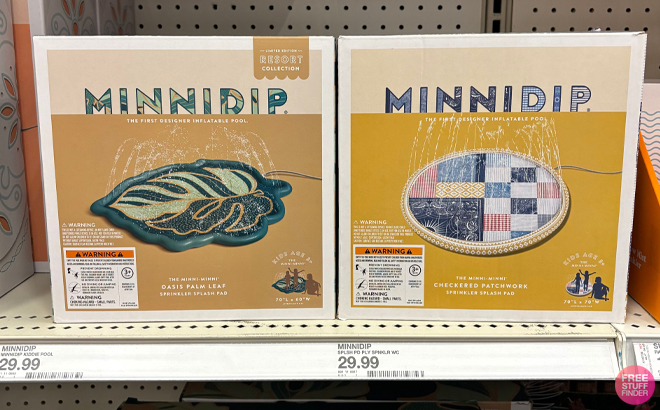 MINNIDIP Palm Leaf and Checkered Splash Pad on a Shelf MINNIDIP Palm Leaf and Checkered Splash Pad on a Shelf