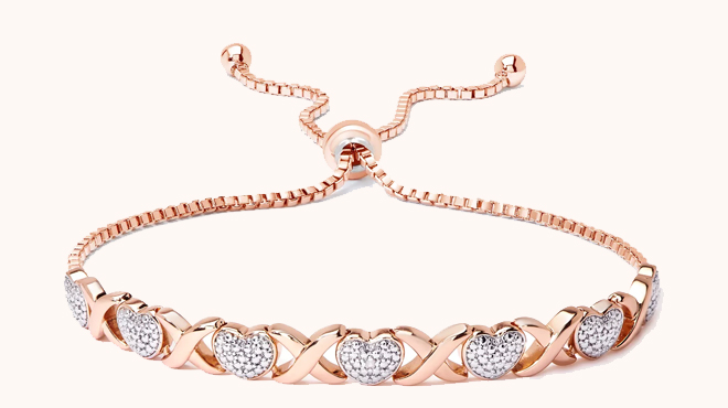 Macys Diamond Accent Heart X Link Bracelet Rose Gold