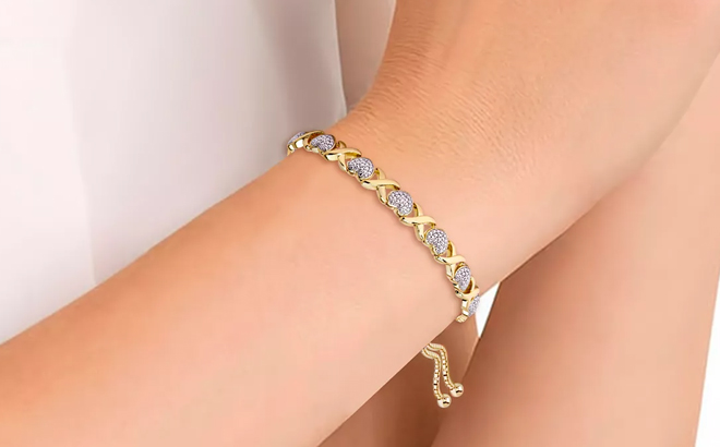 Macys Diamond Accent Heart X Link Bracelet