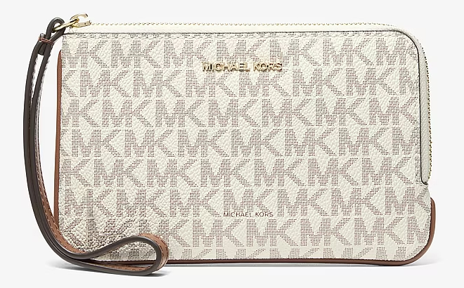 Michael Kors Jet Set Travel Small Signature Logo Wristlet in Vanilla