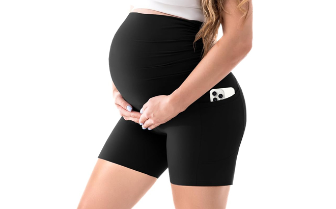 Model Wearing Black Maternity Shorts Model Wearing Black Maternity Shorts