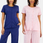 Models Wearing Charter Club Womens 2 Piece Cotton Pajama Set