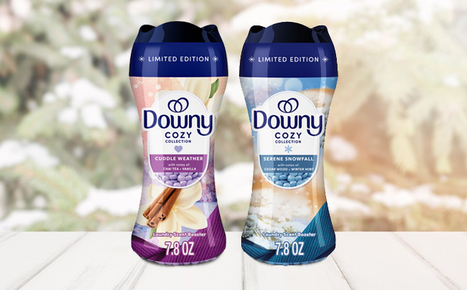 New Cozy Collection of Downy In Wash Laundry Scent Booster Beads on the Table New Cozy Collection of Downy In Wash Laundry Scent Booster Beads on the Table