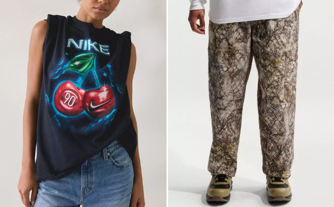 Nike Sportswear Cherry Graphic Loose Tee and Club Camo Woven Cargo Pants