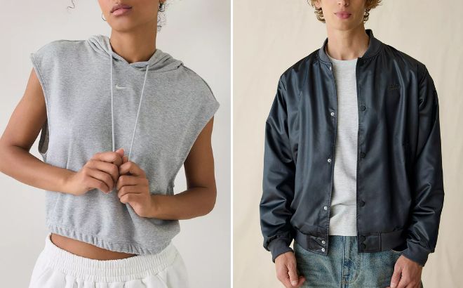 Nike Sportswear Phoenix Fleece Sleeveless Hoodie Sweatshirt and Club Varsity Jacket