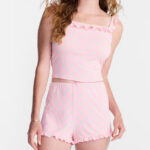 No Boundaries Womens Ruffle Tank Top and Shorts Sleep Set