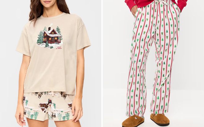 Old Navy Short Sleeve Graphic Pajama T Shirt and Flannel Pajama Pants
