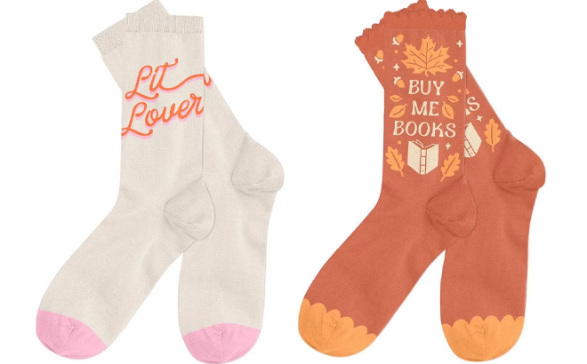 Out of Print Reeses Book Club Lit Lover Socks and Buy Me Books Autumn Socks
