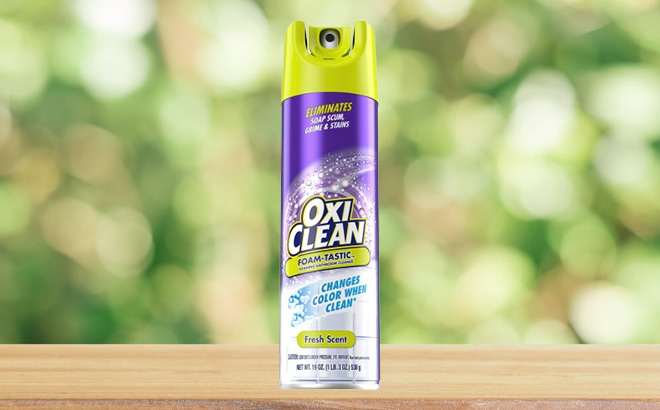 OxiClean Foam Tastic Foaming Bathroom Cleaner on the Table OxiClean Foam Tastic Foaming Bathroom Cleaner on the Table