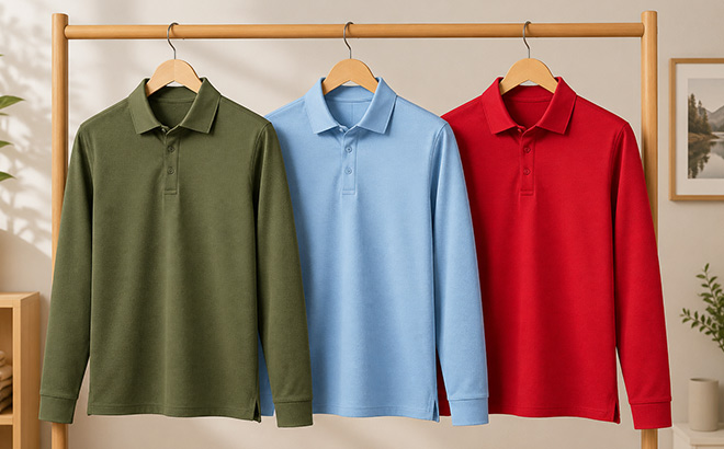 PINSPARK Mens Long Sleeve Polo Shirts PINSPARK Mens Long Sleeve Polo Shirts