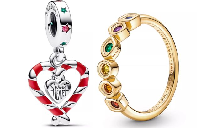 Pandora Cubic Zirconia Double Candy Cane Heart Christmas Dangle Charm and Crystal Stone x Marvel The Avengers Infinity Stones Ring Pandora Cubic Zirconia Double Candy Cane Heart Christmas Dangle Charm and Crystal Stone x Marvel The Avengers Infinity Stones Ring