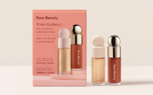 Rare Beauty Mini Warm Radiance Blush Luminizer Duo on the Table