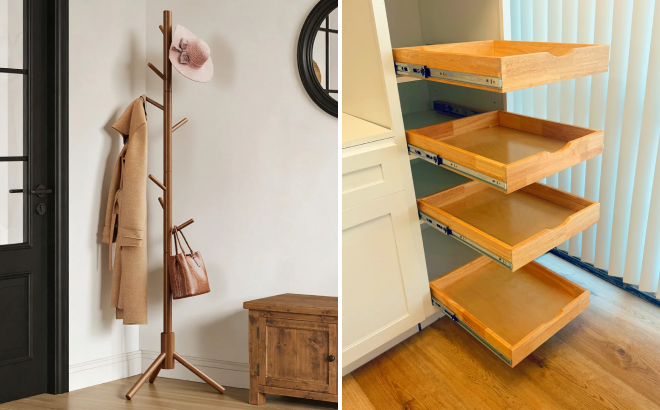 Rebrilliant Adosinda Freestanding Coat Rack and Pull Out Cabinet