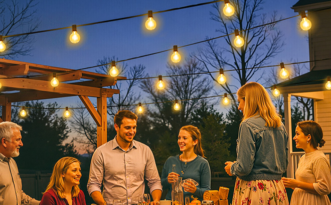 Solar Powered String Lights 25 ft Hanging in the Yard