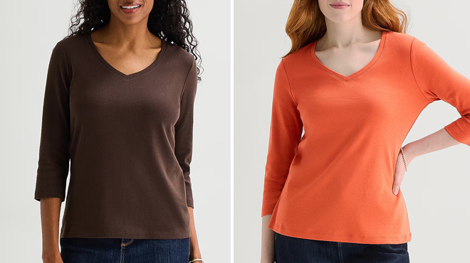 St Johns Bay Womens V Neck Sleeve T Shirt St Johns Bay Womens V Neck Sleeve T Shirt