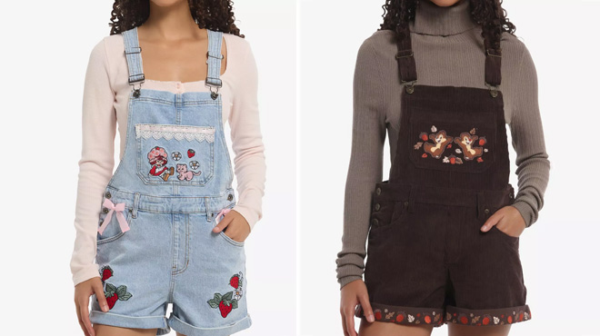 Strawberry Shortcake Embroidered Ribbon Lace Denim Shortalls