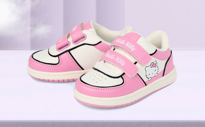The Childrens Place x Hello Kitty Toddler Girls Colorblock Low Top Sneakers on the Table