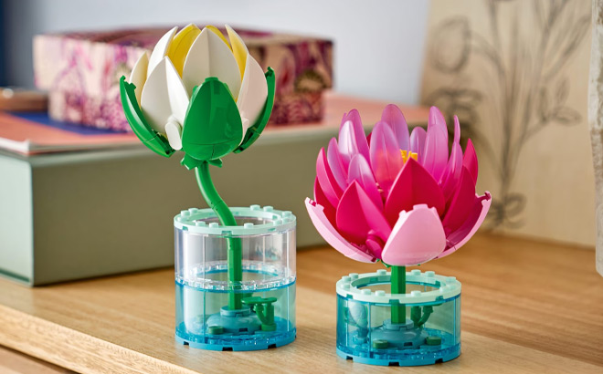 Two LEGO Lillies on a Desk