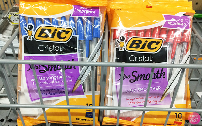 Two Packs of Bic Pens inside a Shopping Cart Two Packs of Bic Pens inside a Shopping Cart