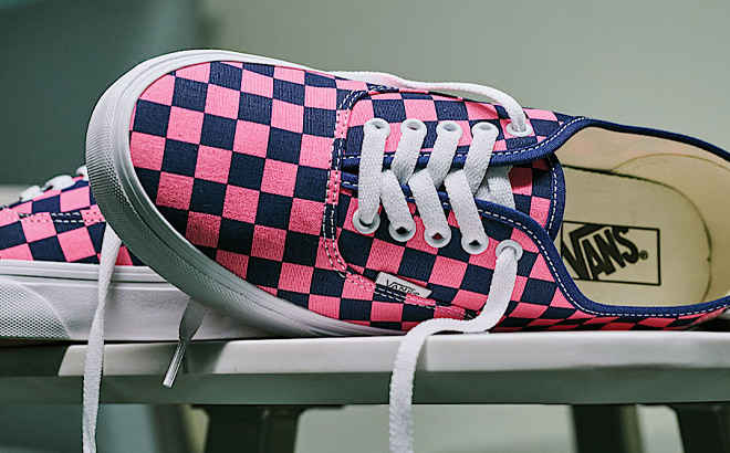 VANS Authentic Checkerboard Shoes in Indigo Blue with Pink VANS Authentic Checkerboard Shoes in Indigo Blue with Pink