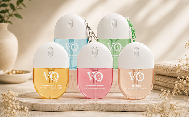 VQ Hand Sanitizers Many Scents on Table