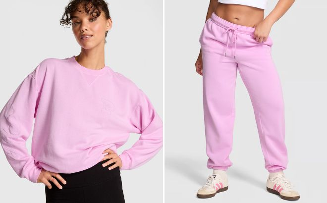 Victorias Secret PINK Campus Fleece Crew Sweatshirt and Campus Fleece Sweatpants