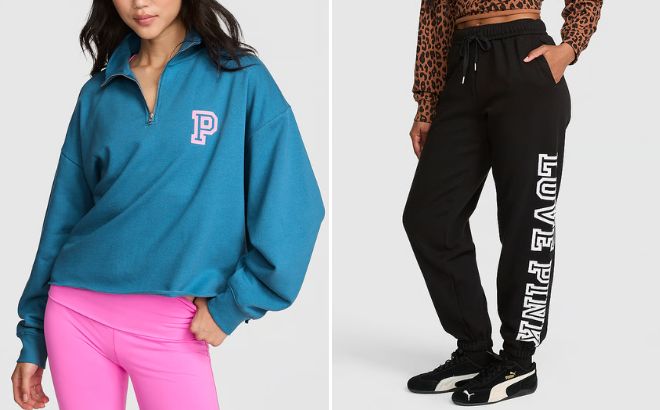 Victorias Secret PINK Campus Fleece Sweatshirt and Campus Fleece Sweatpants