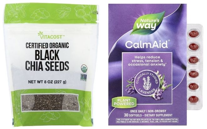 Vitacost Organic Black Chia Seeds and Natures Way CalmAid Lavender 30 Softgels Vitacost Organic Black Chia Seeds and Natures Way CalmAid Lavender 30 Softgels
