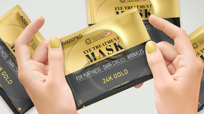a Person Holding 12 Piece 24K Gold Under Eye Patches
