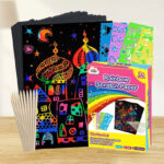 100 Piece Rainbow Scratch Paper Set on the Table