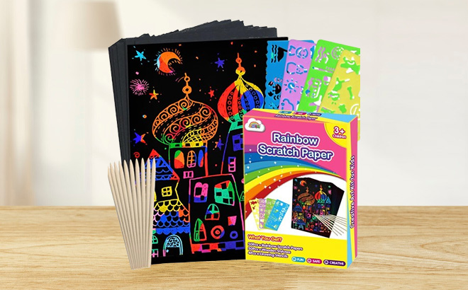 100 Piece Rainbow Scratch Paper Set on the Table 100 Piece Rainbow Scratch Paper Set on the Table