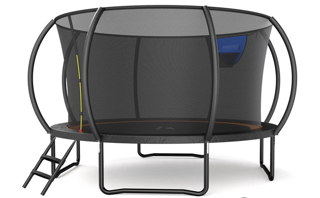 14 Foot Pumpkin Outdoor Trampoline with Safety Enclosure Net Basketball Hoop and Ladder 14 Foot Pumpkin Outdoor Trampoline with Safety Enclosure Net Basketball Hoop and Ladder