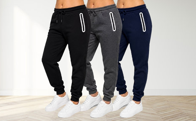 3 Pack Womens Loose Fit Fleece Lined Joggers